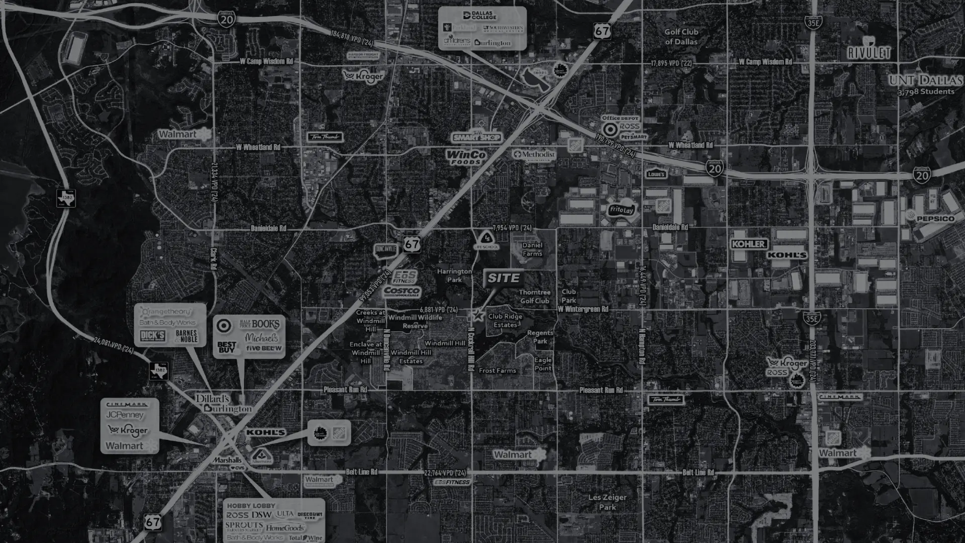 Aerial map showing the Verdara site within the Dallas metro area