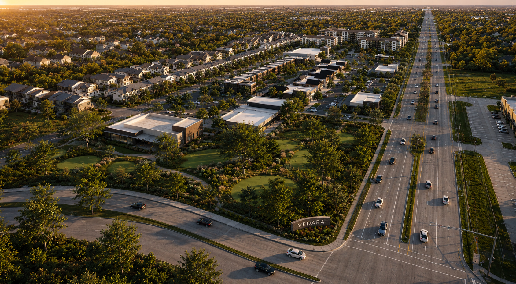 Aerial rendering of the full Verdara lifestyle center